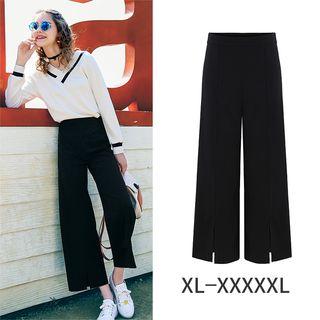 Slit Plain Wide Leg Pants