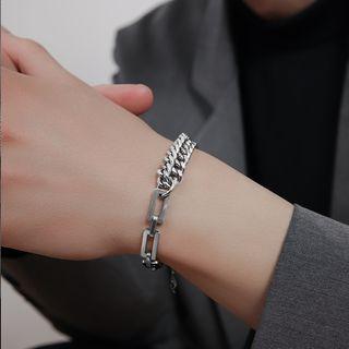 Chunky Layered Stainless Steel Bracelet 1 Pc - Silver - One Size