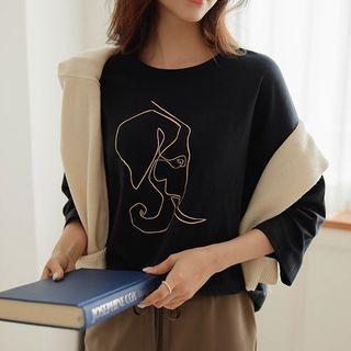 3/4-sleeve Illustrated T-shirt