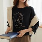 3/4-sleeve Illustrated T-shirt