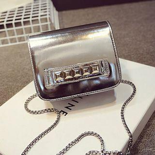 Chain Studded Flap Crossbody Bag Silver - One Size