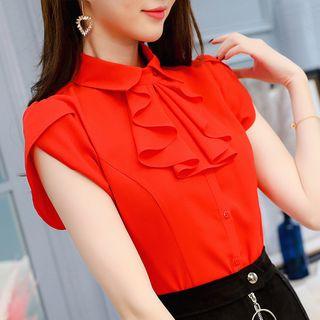 Short-sleeve Frill-trim Chiffon Shirt