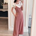 Set: Plain Short-sleeve Top + Jumpsuit