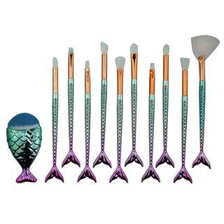 Set Of 10: Mermaid Tail Handle Makeup Brush
