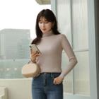 Colored Turtle-neck Ribbed Knit Top