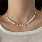 Faux Pearl Lettering Necklace Gold & White - One Size