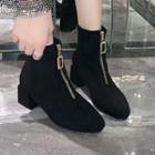 Faux Suede Block-heel Zipped Ankle Boots