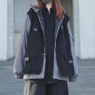 Long-sleeve Mock Two-piece Plain Hooded Jacket