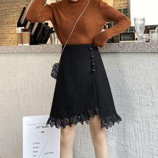 Asymmetric Lace Trim A-line Skirt