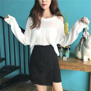 Long-sleeved Off-shoulder Plain Sweater
