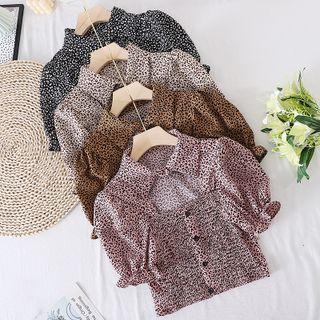 Leopard Print Short-sleeve Cutout Top