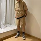 Short-sleeve Paneled Hoodie / Knee-length Shorts / Set