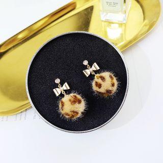 Leopard Pattern Pom Pom Drop Earring 1 Pair - As Shown In Figure - One Size