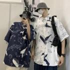 Couple Matching Elbow-sleeve Whale Print Shirt