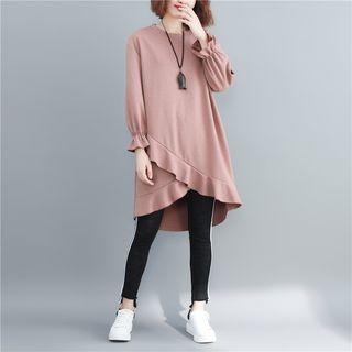 Long-sleeve Ruffle Hem Shift Dress