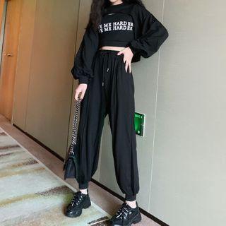 Set: Cropped Sweatshirt + Lettering Print Tank Top + Sweatpants