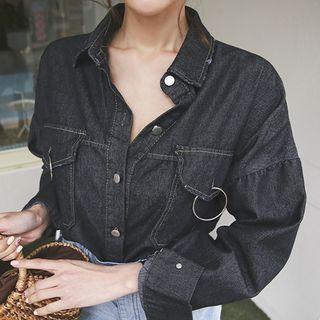 Hoop-accent Flap-pocket Denim Shirt