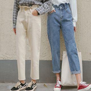 Frill Trim Straight Cut Cropped Pants