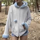 Fluffy Trim Zip-up Hoodie