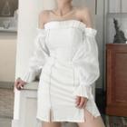 Off-shoulder Ruffled A-line Denim Dress