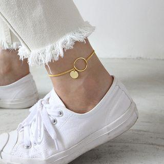 925 Sterling Silver Disc & Hoop Anklet