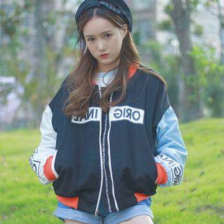 Lettering Color Block Bomber Jacket