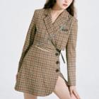 Plaid Strap Blazer / Plaid Buttoned-side Skirt