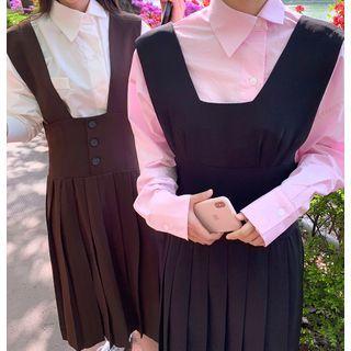 Asymmetric-collar Button-side Shirt