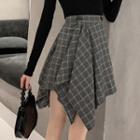 A-line Asymmetric Plaid Skirt
