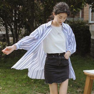 Striped Long Shirt Blue - One Size