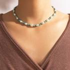 Bead Necklace 18113 - White & Cyan - One Size
