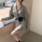 Cold-shoulder Houndstooth Blazer With Belt