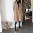 Wool Blend Flap Coat With Sash