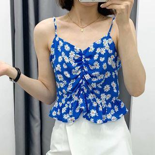 Daisy Print Ruched Camisole Top