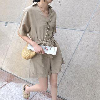 Short-sleeve V-neck Wide Leg Playsuit