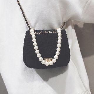 Fleece Beaded Crossbody Bag