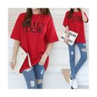 Letter Print Boxy-fit Colored T-shirt