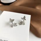 Faux Pearl Rhinestone Butterfly Ear Stud 1 Pair - Silver - One Size