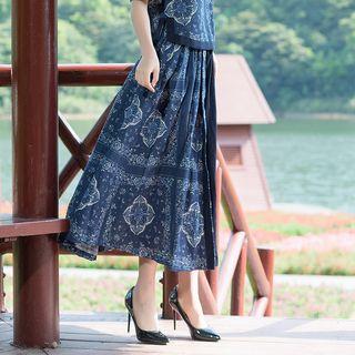 Printed Panel A-line Midi Skirt