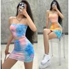 Set: Tie-dye Slim-fit Cropped Camisole Top + Skirt