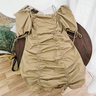 Drawstring Cold-shoulder Mini A-line Dress