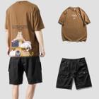Short-sleeve Cat Print T-shirt / Cargo Shorts
