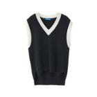 Contrast Trim Sweater Vest Black - One Size
