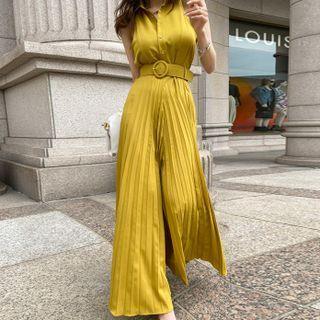 Accordion-pleat Palazzo Jumpsuit