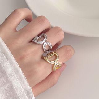 Alphabet Rhinestone Alloy Open Ring