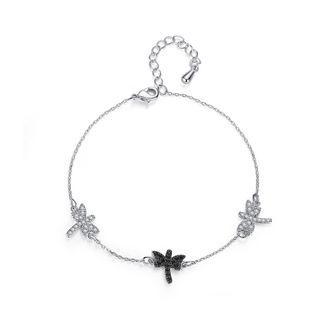 Fashion Simple Dragonfly Bracelet With Black Cubic Zirconia Silver - One Size