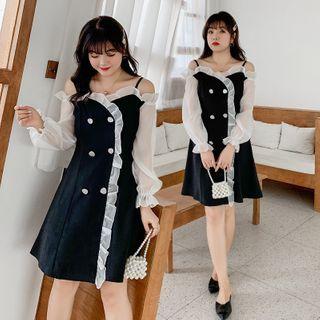 Long-sleeve Cold Shoulder Double Breasted Dress