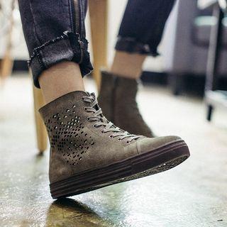 Lace-up Perforated Short Boots
