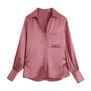 Button-up V-neck Long-sleeve Shirt