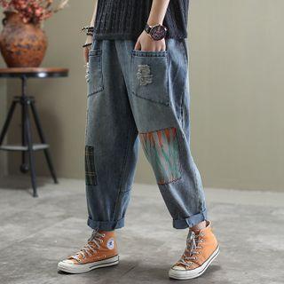 Patched Harem Jeans As Shown In Figure - One Size